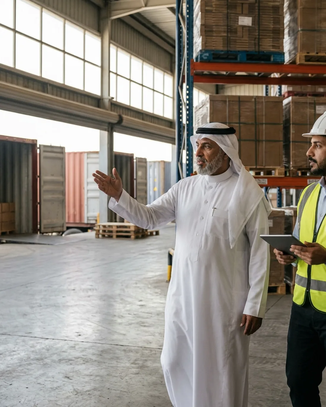 A senior COO reviewing the work in a calm Jeddah boardroom
