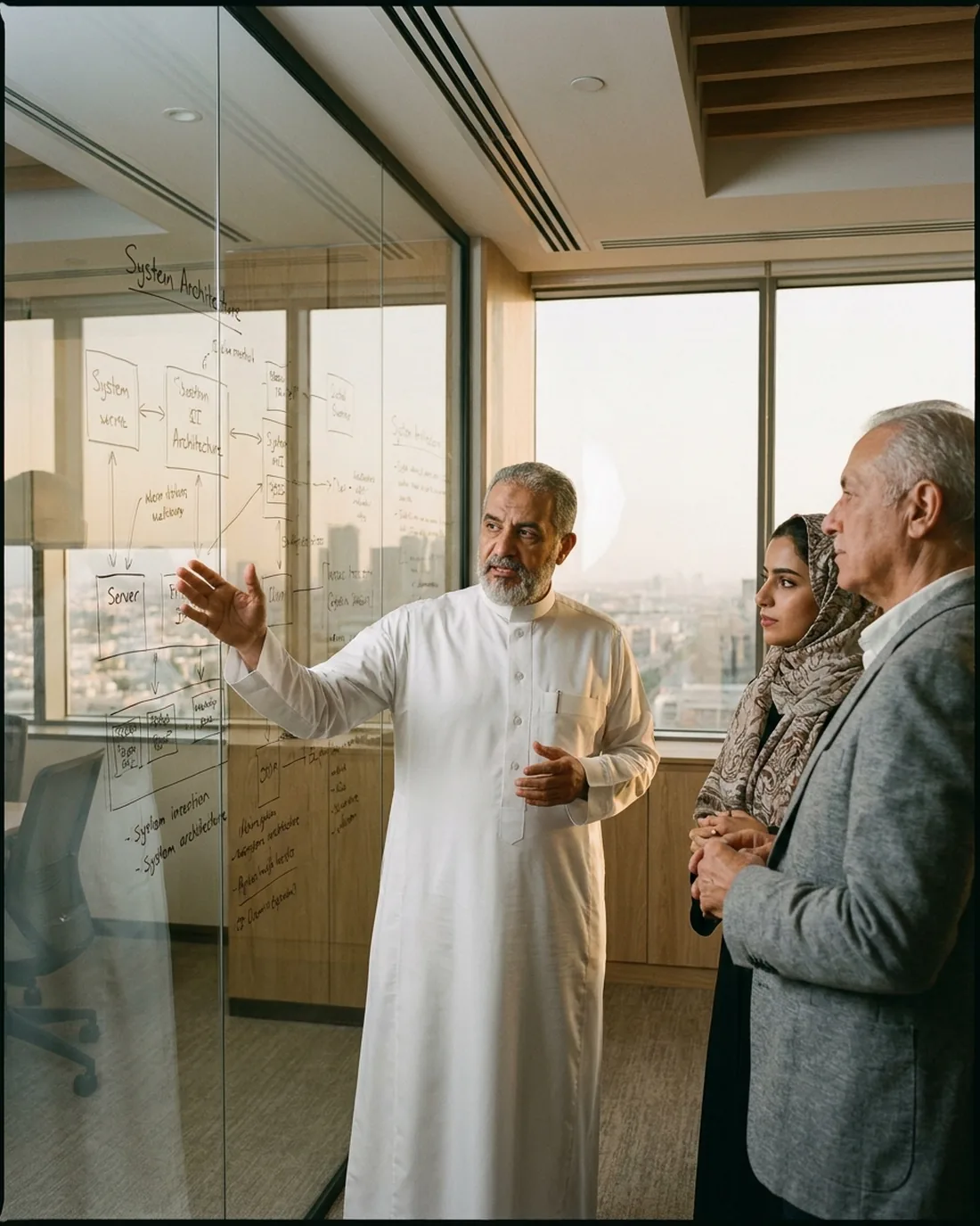A fractional CTO at work in a Jeddah business setting